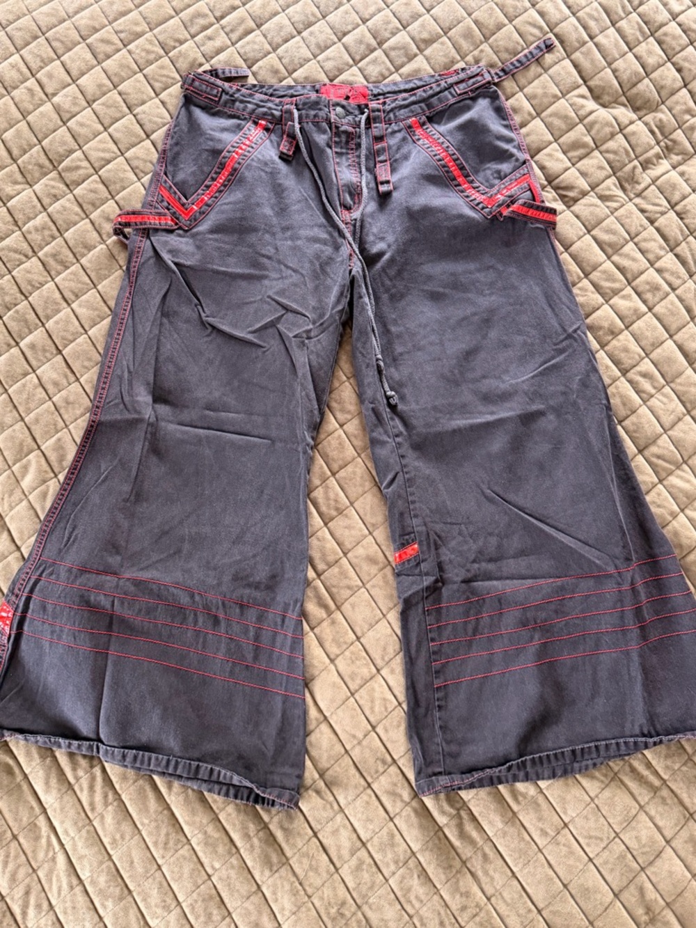 Tripp NYC Black Wide Leg Pants with Red Stitching